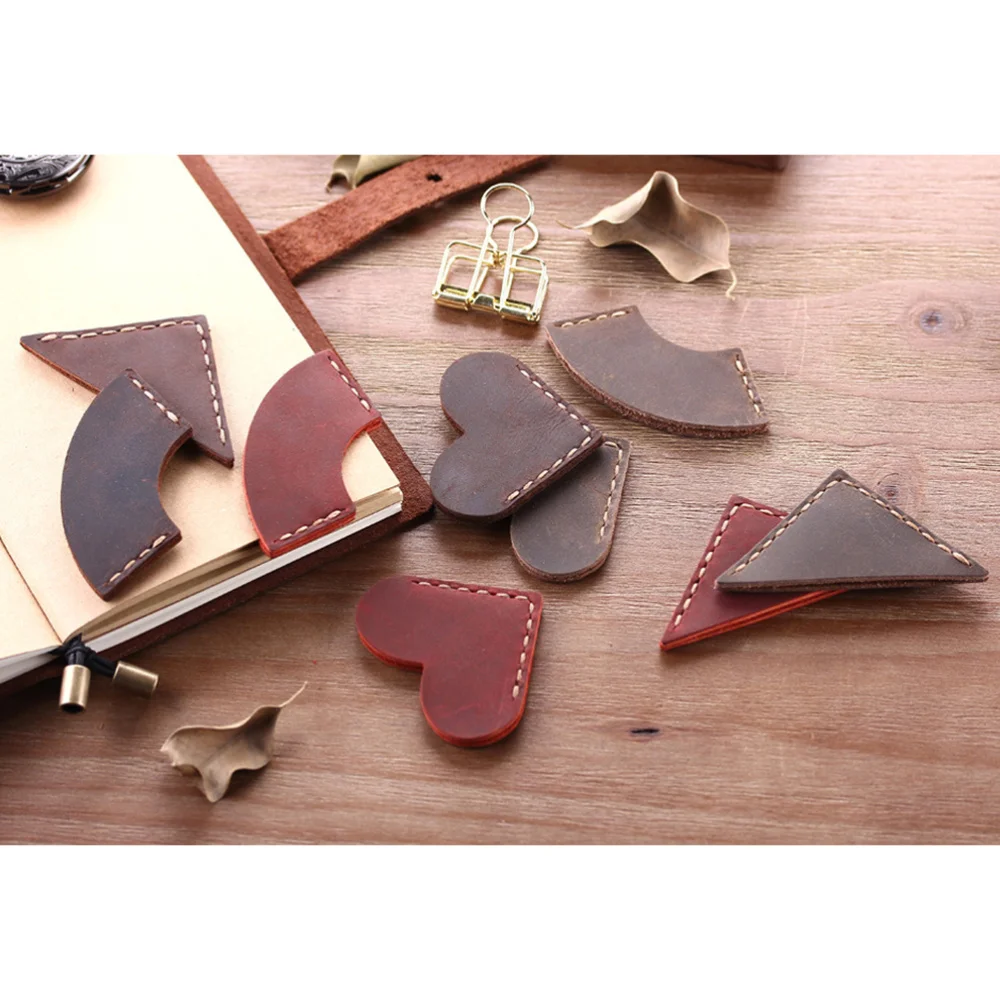 

3pcs Heart Shaped Creative Leather Page Marker Students Stationery Office School Supplies for Home Daily Use (Coffee +