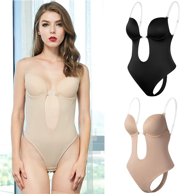 

Women Plunging Deep V-Neck Body Shaper Strapless Backless Bodysuit Shapewear U Plunge Seamless Thong Full Bodysuits For Wedding