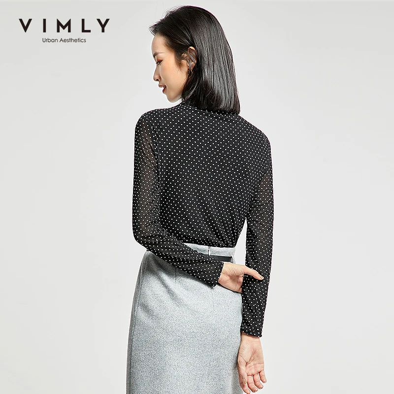 Женская водолазка в горошек Vimly элегантная офисная рубашка с длинным рукавом