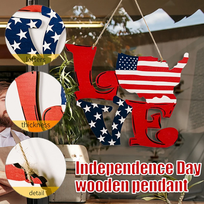 

American Independence Day Wooden Pendant LOVE Lightweight Ornament for Home Window Hotel Decoration Holiday Party Decoration