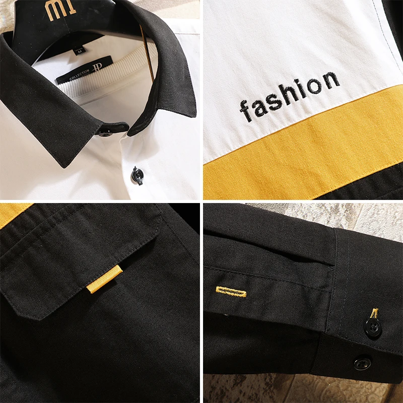 Рубашка мужская хлопковая с длинным рукавом черно-белая | Мужская одежда