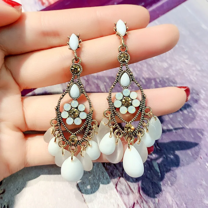 

925 Silver Needle Korean New Style Temperament Retro Baroque Diamond Crystal Tassel Long Earrings For Women