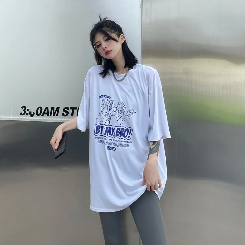 

Black Women Clothing Summer New Fashionable Cat Print Street Style Tops O-Neck Plus Size Tees Creativity Loose T-Shirts