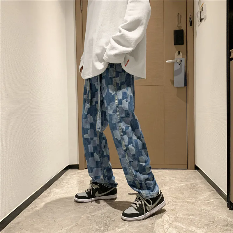 

Мужская одежда 2021 модные брендовые джинсы в стиле High Street в стиле хип-хоп мужские летние корейские свободные прямые широкие брюки