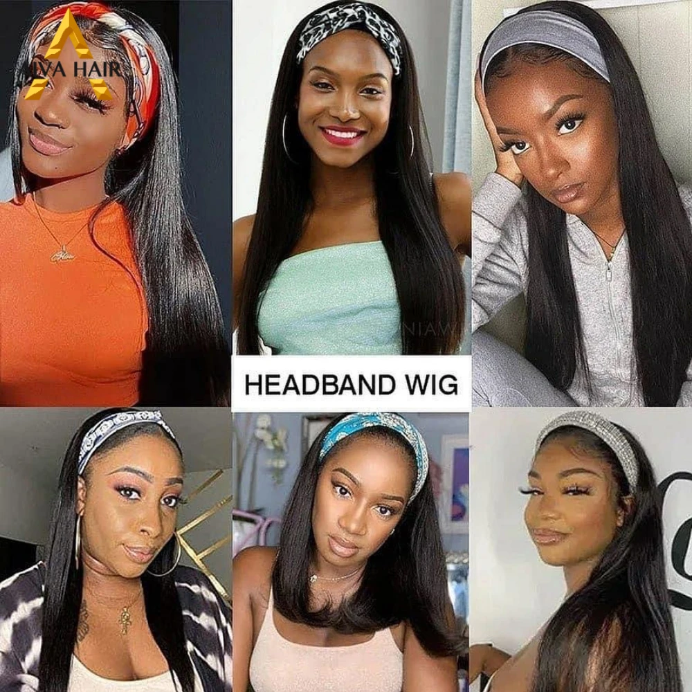 

AIVA Hair Synthetic Non-Lace Wig Long Striaght Black Synthetic Headband Wig High Temperature Fiber Cospaly Wigs For Black Women