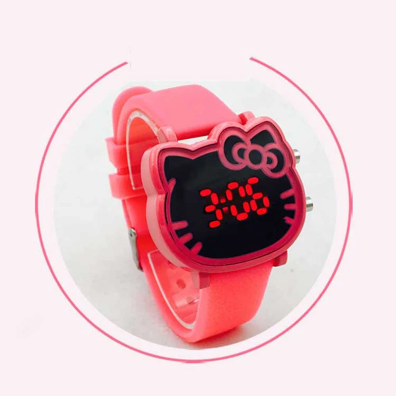 

FOR Watches Children's Fashion Watch Girl Cartoon Waterproof Cute KT Cat LED Glowing Child Student Girl Electronic Watch