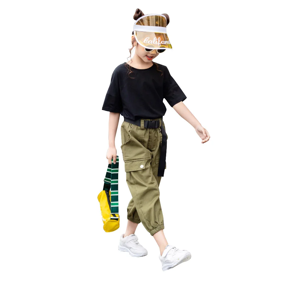 Летняя одежда для девочек Однотонная рубашка + штаны костюм из 2 предметов