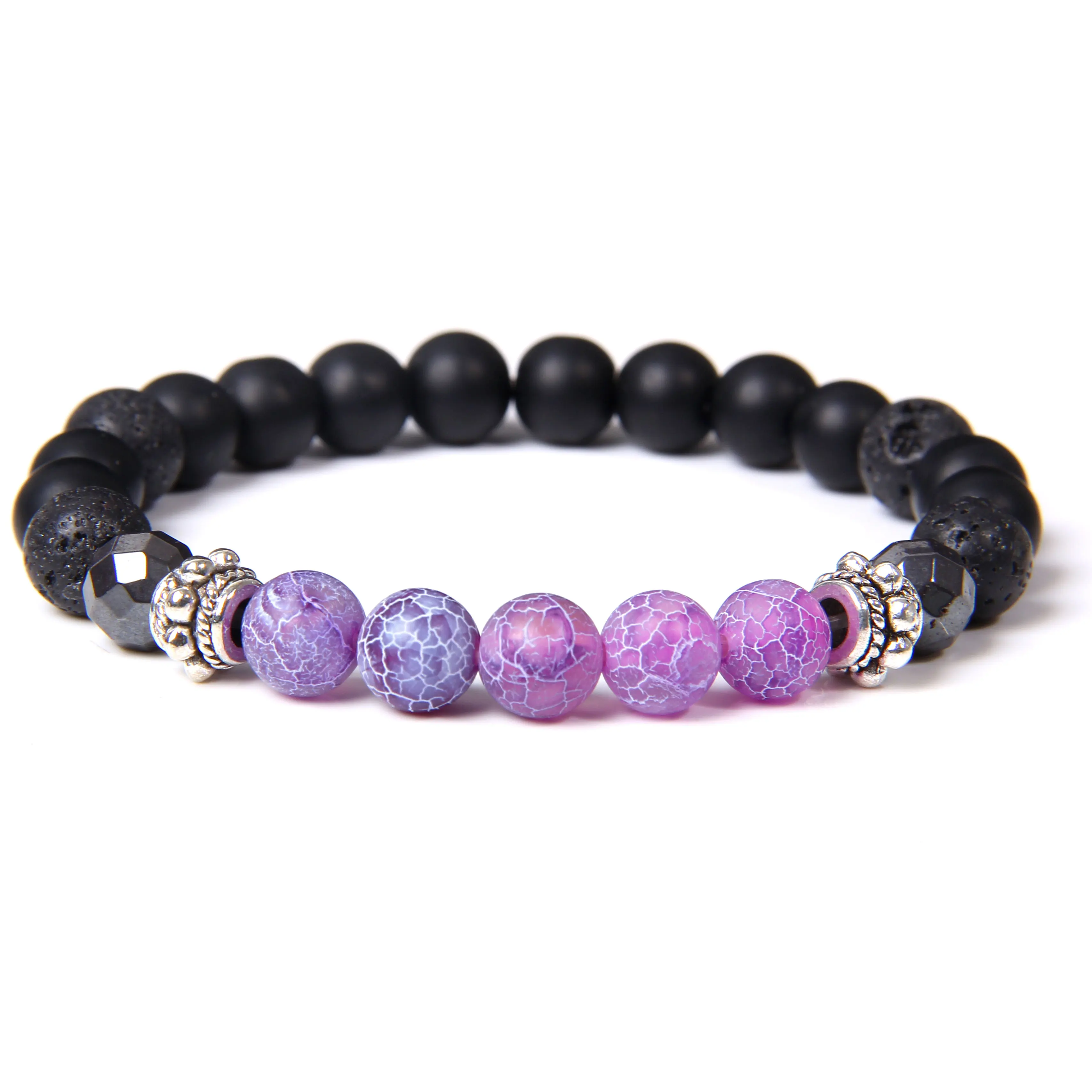 Для женщин браслет натуральный выветривания Агаты бусины Модный черный оникс & с