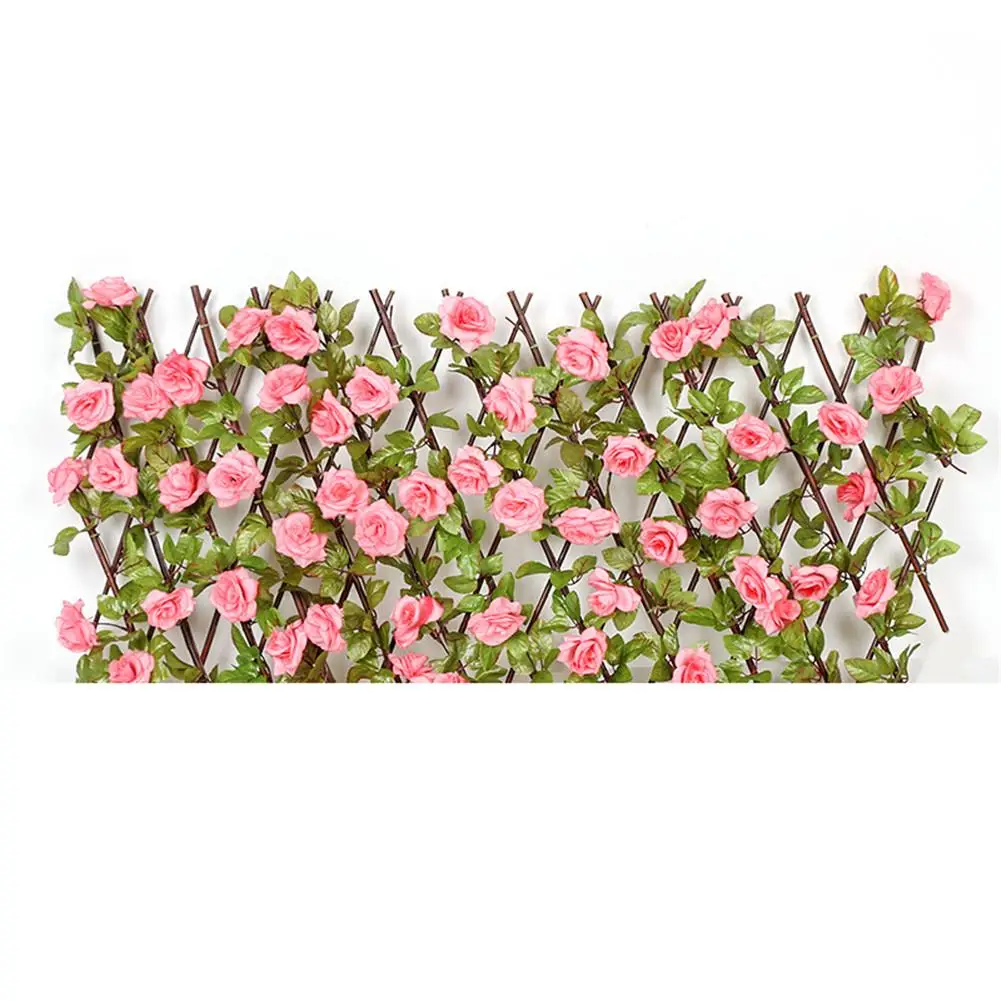 

Wooden Hedge With Artificial Flowers Leaves Garden Decoration Screening Expanding Trellis Privacy Screen Retractable Fence