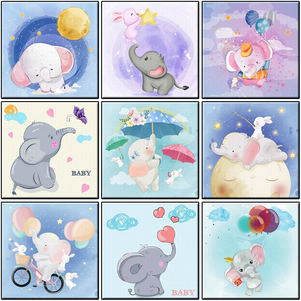 

New Baby Room Decor 5D Diamond Painting Lovely Cartoon Elephant Balloon Diamond Embroidery Animals Mosaic Unique Gift For Kid