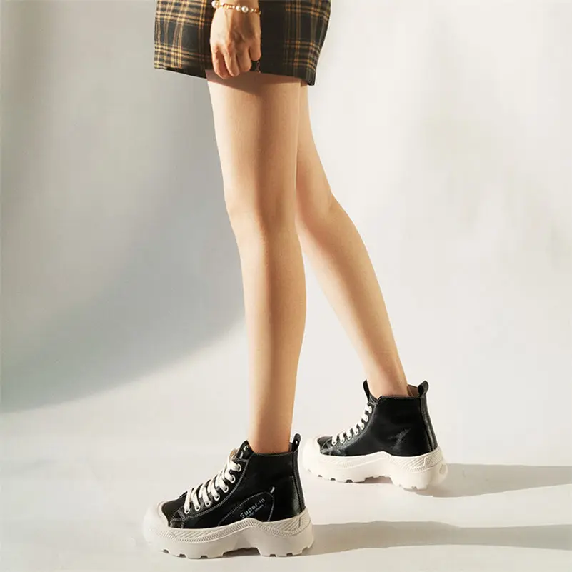 FEDONAS Fashion Women Flats Sneakers Genuine Leather Corss-tied Casual Shoes Woman Round Toe Student Shoes Flats