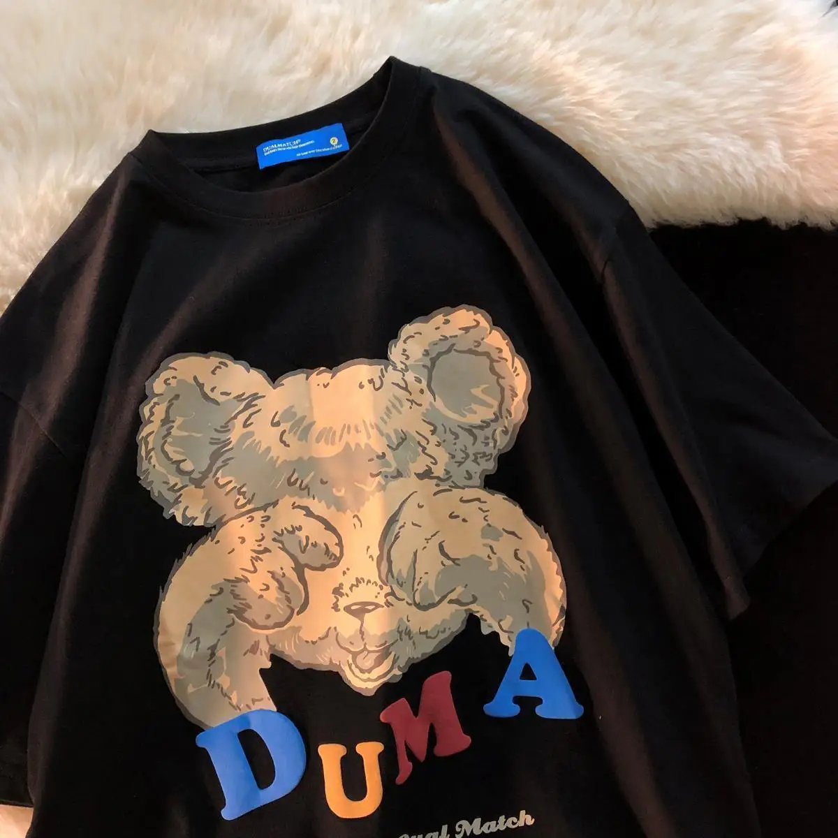 

Lovers Wear Cotton Retro Korean Short-sleeved T-shirt Half-sleeved Bear Shirt Tide T Shirt for Women