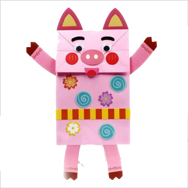 

Free Shipping Paper Bag Cartoon Creative Animal DIY Toys Children Handmade Material Sticker Drawing Role Playing