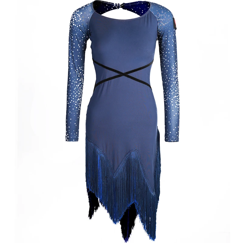 

New Long-Sleeved Latin Dance Competition Dresses Practice Clothes Adult Sexy Fringe Dress Performance Latin Dance Dress DQS3570