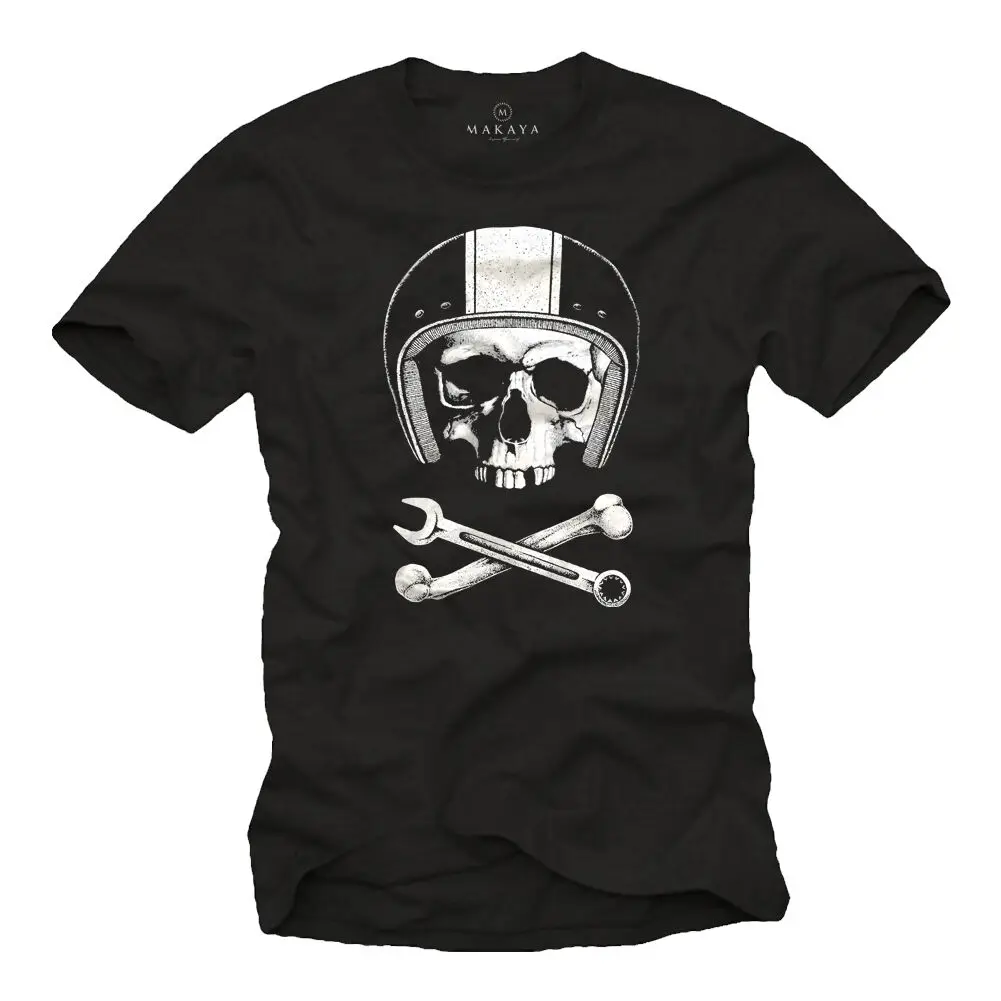 

GARAGE MEN MOTORCYCLE T SHIRT WITH SKULL & HELMET - SHORTSLEEVE WRENCH BIKER TEE
