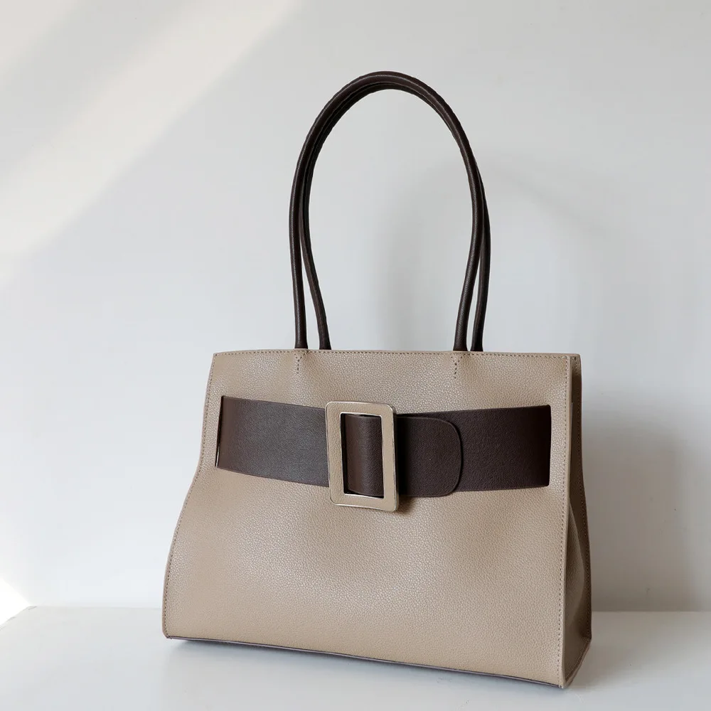 

2022 New Simple Contrast Color Big Buckle Handbag Women Atmospheric Briefcase Travel and Commute All-match Single Shoulder Bag