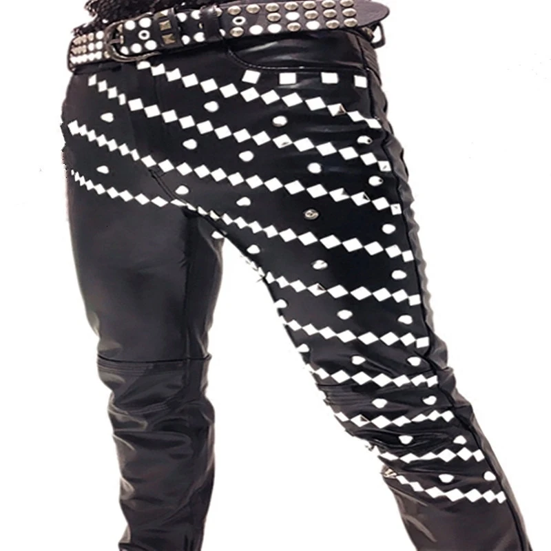 

2020 New Fashion Mens Punk Rock Costume Rivets Spike Motorcycle Jacket PU Leather Coats Plus Size MLXL2XL3XL