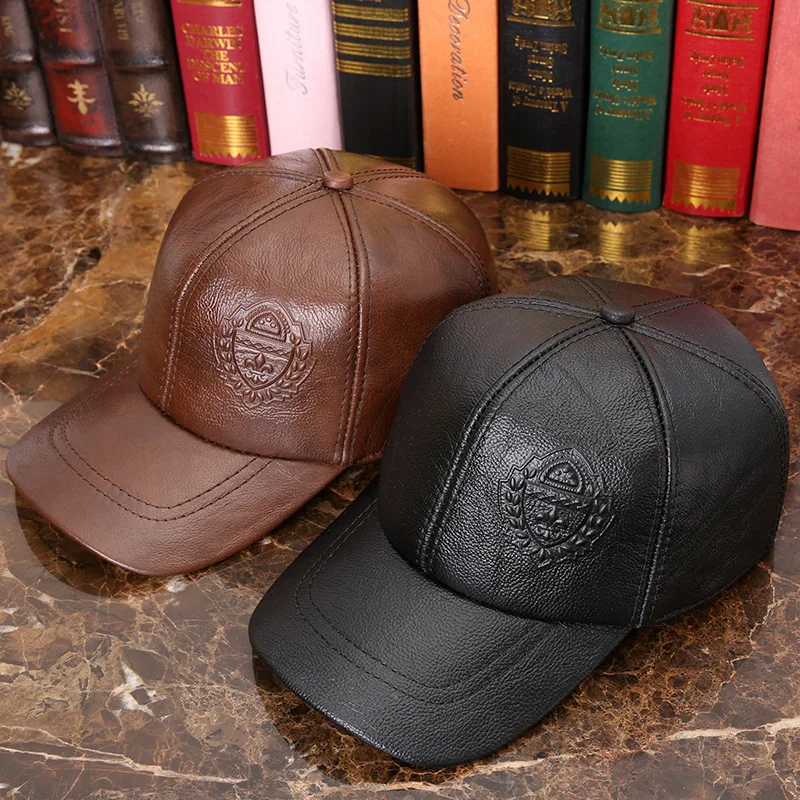 

High Quality Cowhide Leather Hat Outdoor Cowhide Hat Single Layer Cap Embossed Two-Color Sunscreen Baseball Cap