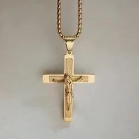 crucifix gold color stainless steel big jesus cross pendant necklace for men women christmas gift christian jewelry dropshipping