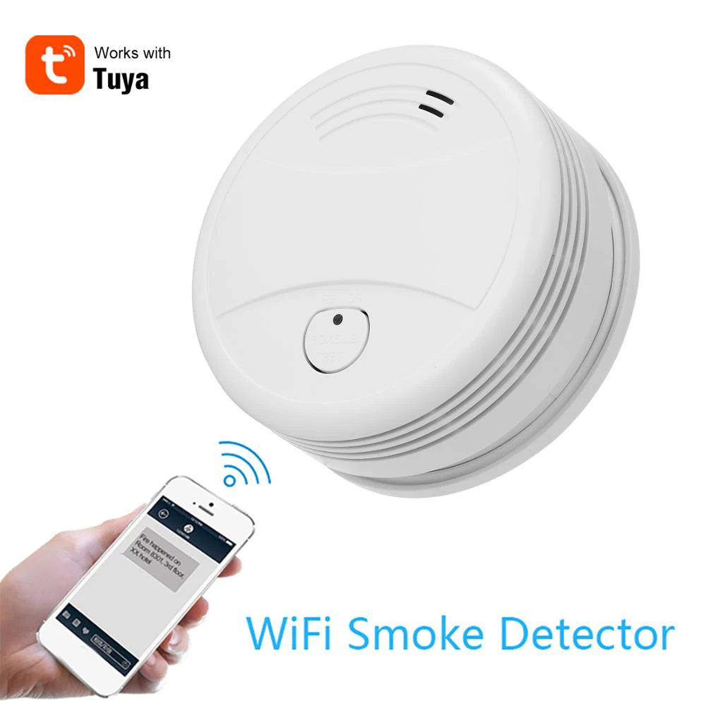

WIFI Wireless Smoke Detector Gas Sensor Fire Protection App Control Independent Battery Operated Smart Life Alert Home Security