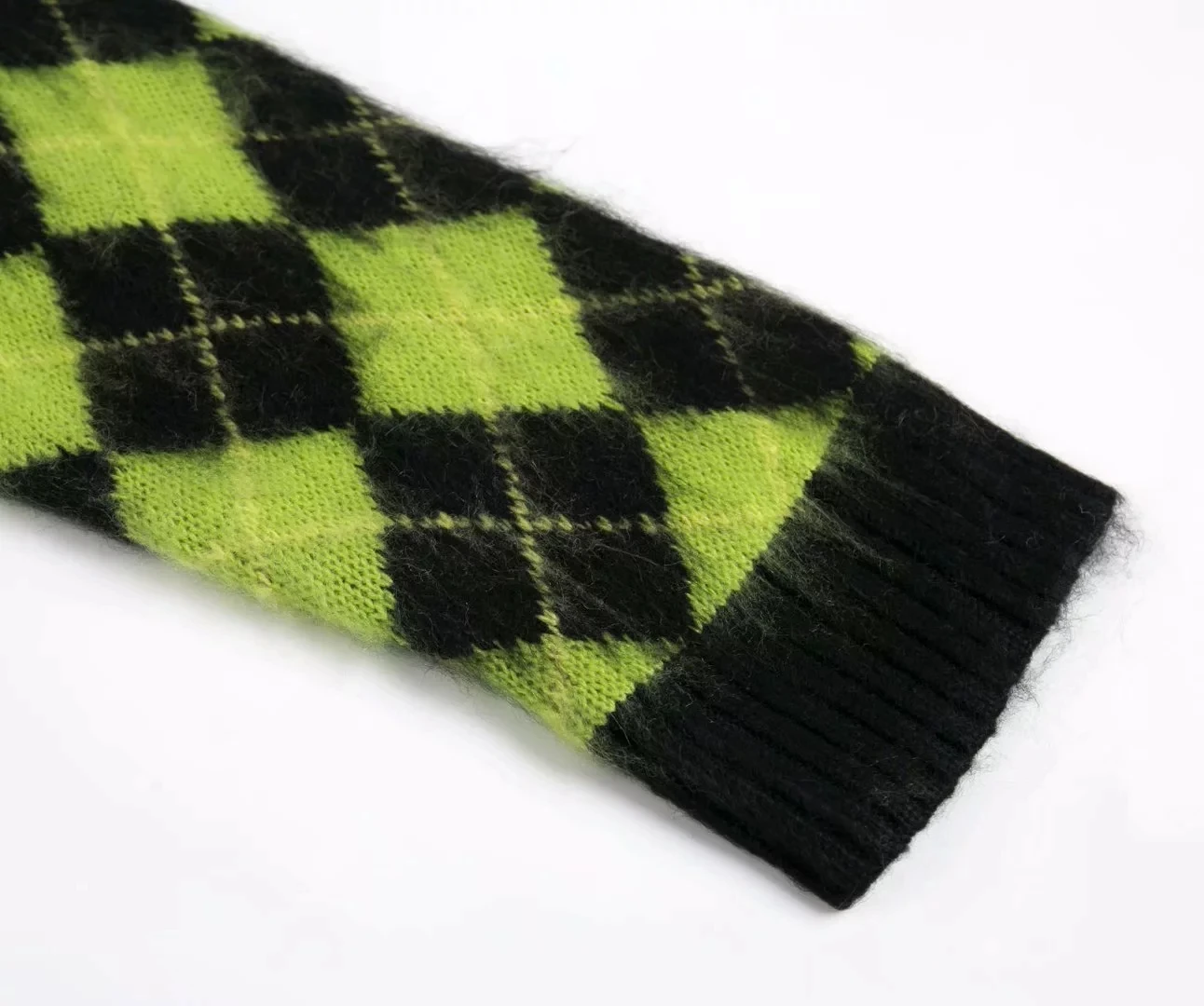 

Cardigan Sweater 2020 Green V-Neck Long Sleeve Sweater Vintage Plaid Slim Elegan Knitted Sweater Female Outerwear Chic Tops