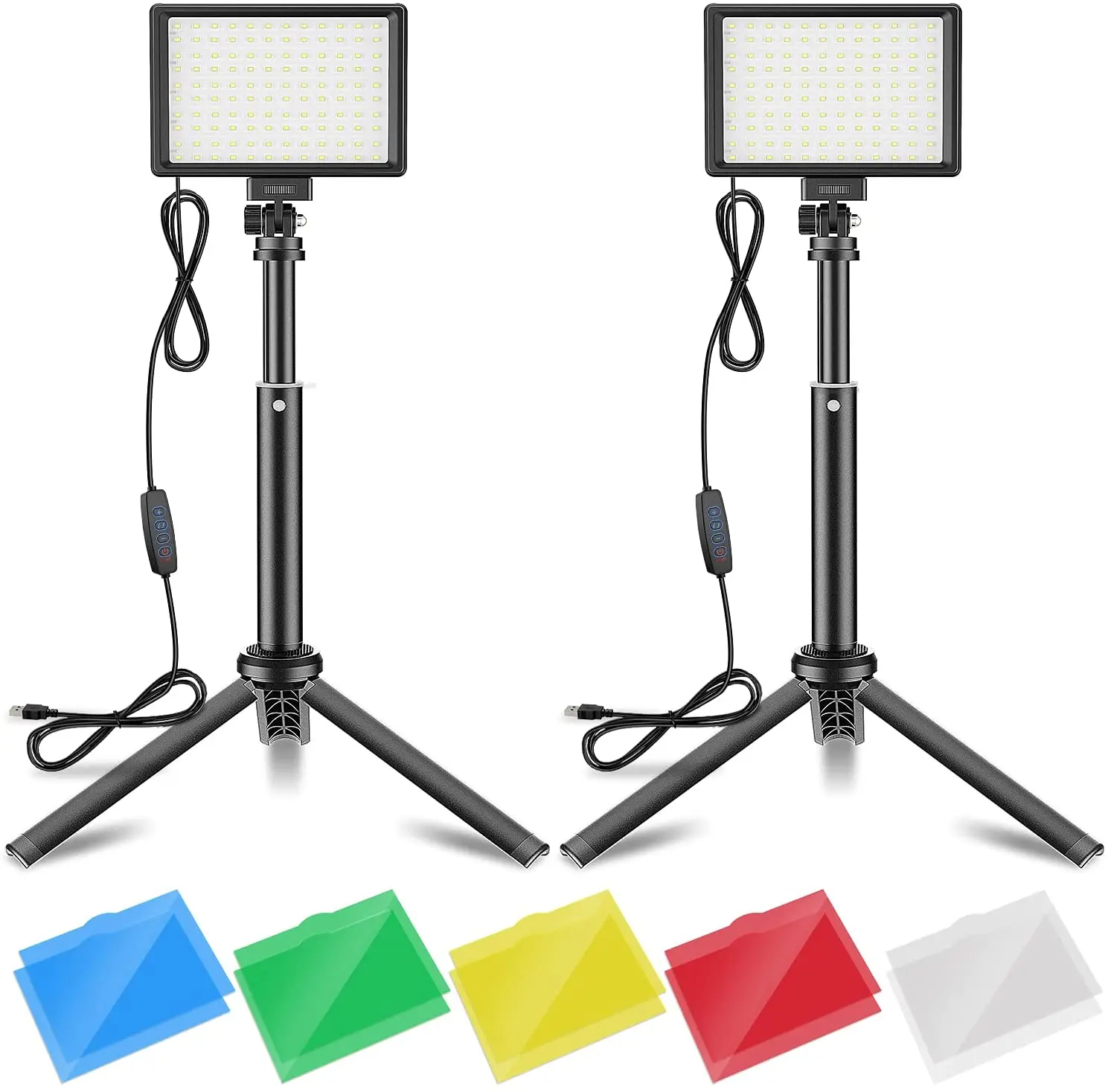 

Yesker Studio Lights for Video Recording Dimmable 3200K-5600K 10 Brightness Levels USB 2 Pack LED Photo Light Kit with
