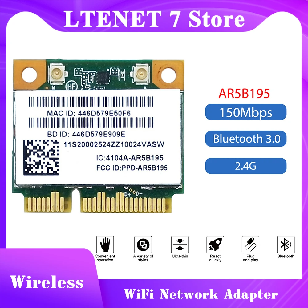 

AR5B195 AR9285 WiFi Card Bluetooth 3.0 Wlan Card Wireless WiFi Network Adapter for Lenovo G480 G580 G780 Y480 Y580 Y570