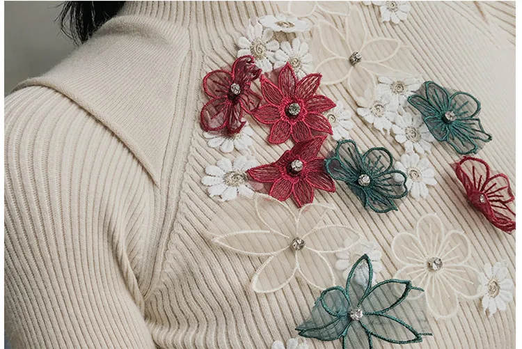 

Luxury Women Ball Gown Pullover Dress Runway Knitting Patchwrok Mesh Sweater Dress Casual Embroidery Floral Beading Dress
