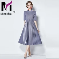 autumn women fashion knit dress sets hollow out o neck knit sweater high waist a line pleated skirts two piece set suit m69855