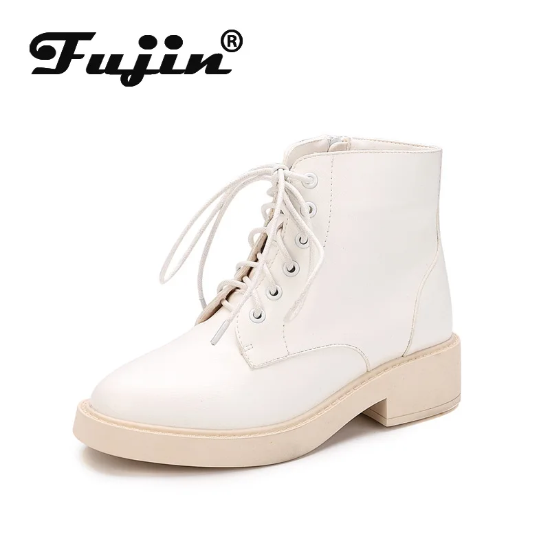 

Fujin/женские ботинки; Новинка 2020 года; Короткие ботинки в стиле ретро с круглым носком; Модные дышащие женские ботильоны на плоской подошве и ...