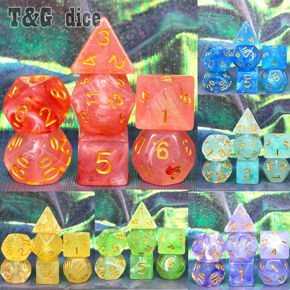 Набор игральных костей DnD для игры в ролевые 7 нежных игр D4 D6 D8 D10 D12 D20 Подарочная