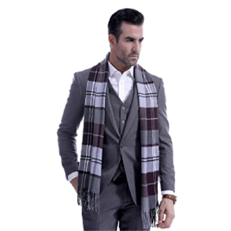 Мужской шотландский мягкий шарф шерстяная клетчатая зимняя теплая шаль длинный |