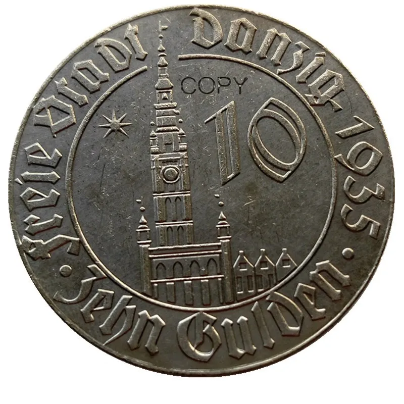 (#2)J.D20 свободном STADT Данциг 10 гульден 1935 копия из никеля монеты|Безвалютные монеты|