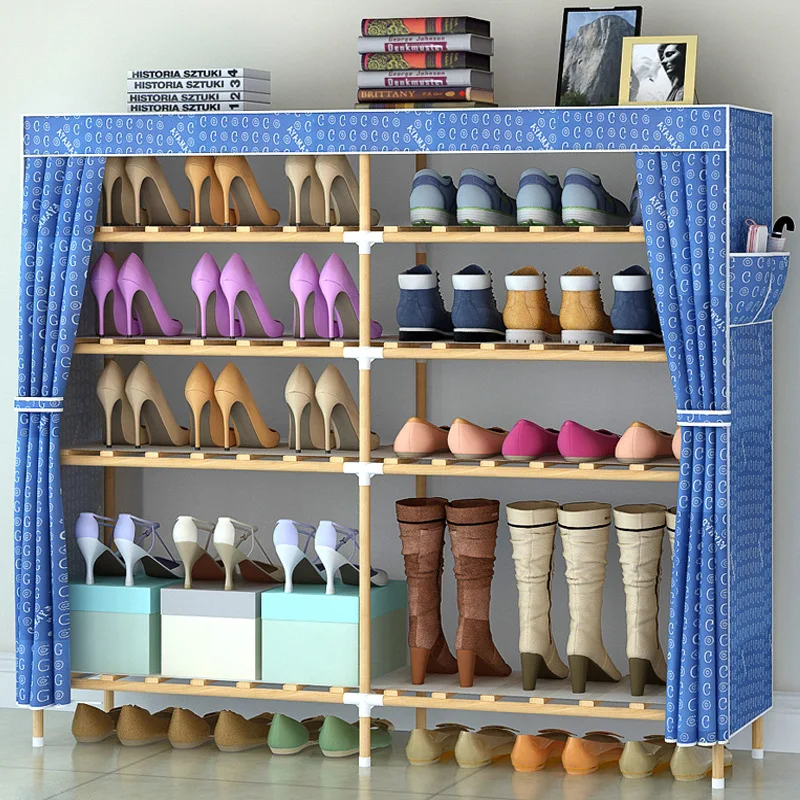 

Simple shoe rack household economical solid wood multi-layer assembly dust-proof Oxford shoe cupboard family dormitory shoe rack