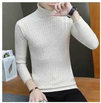 G04 beige Осенне-зимний модный теплый мужской свитер с высоким воротом, мужские свитера, облегающий черный белый пуловер из эластичной ткани, мужской вязаный двойной свитер - Цвет: G04 beige