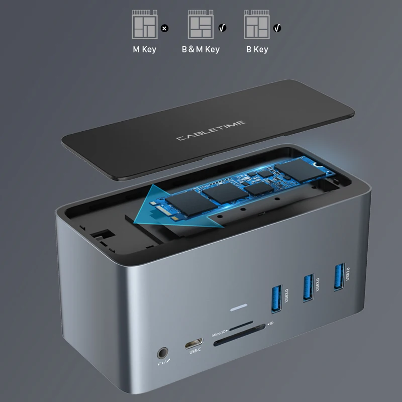 Док станция CABLETIME 18 в 1 USB HDMI DP RJ45 SD/TF|USB-хабы| |
