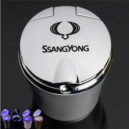 

Car Logo Ashtray With LED Light Car Ashtray Trash Box Creative Personality Ashtray For Ssangyong Rexton Kyron Korando Accessorie