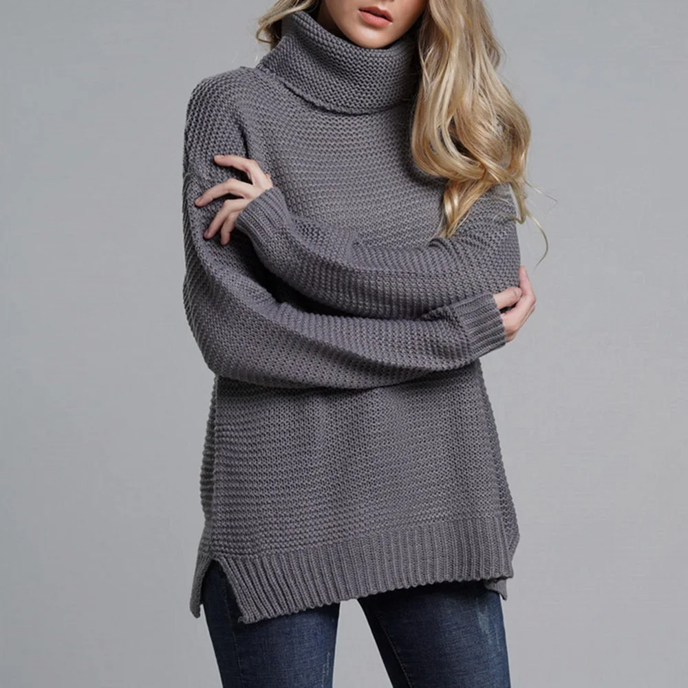 Женская мода осень и зима сплошной цвет трикотажные свитера Женские однотонные