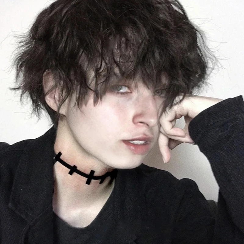 Парик для косплея LUPU черный Короткие вьющиеся волосы мальчиков синтетические