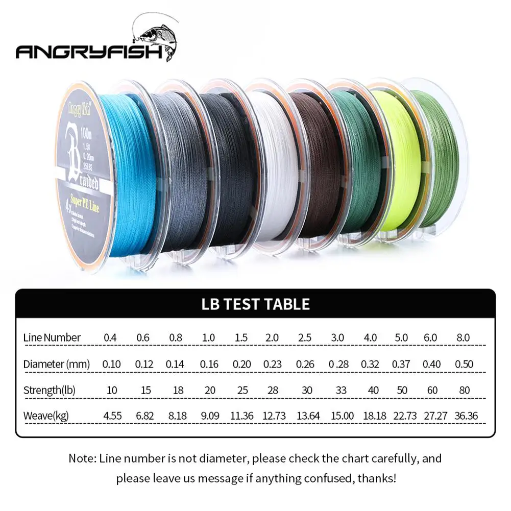 ANGRYFISH Diominate PE Line 4 нити плетеные 100 м/109yds супер сильная леска 10LB-80LB | Спорт и