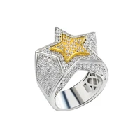 otiy s925 hip hop five star rings mens gold silver color iced out cubic zircon jewelry ring gifts