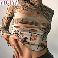 yiciya autumn stacked%c2%a0cut out hole female tshirt gothic street fashion graphic crop tops casual basic tees woman selling new