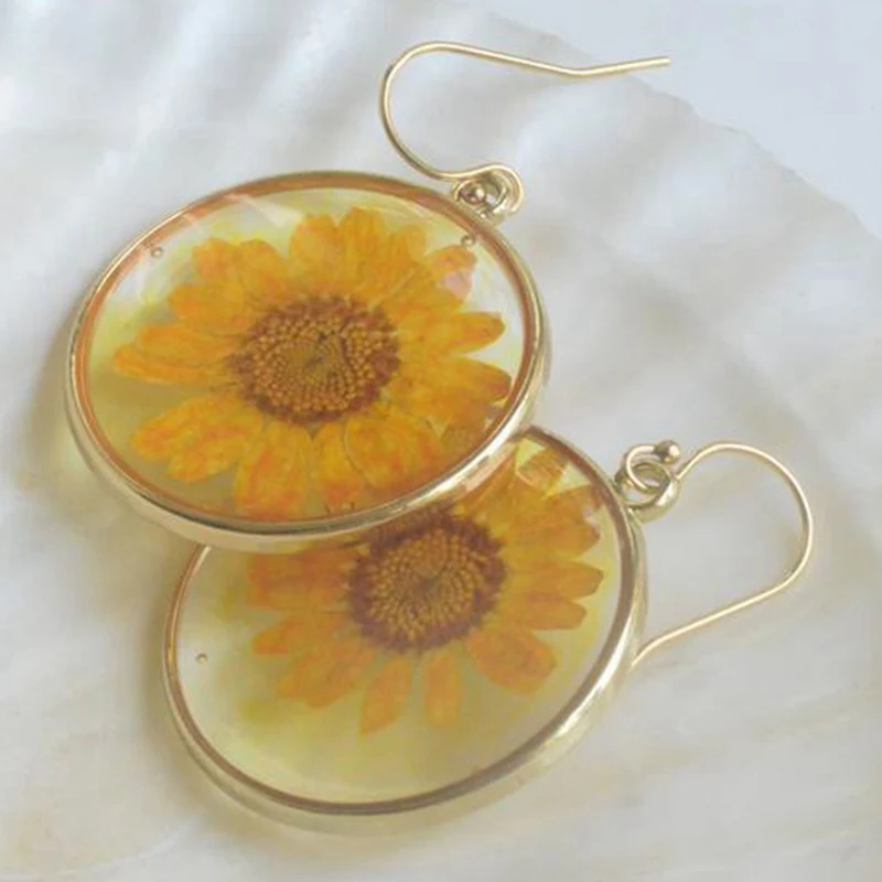 Женские серьги с подвеской в виде подсолнуха Прозрачная Круглая капля серьга