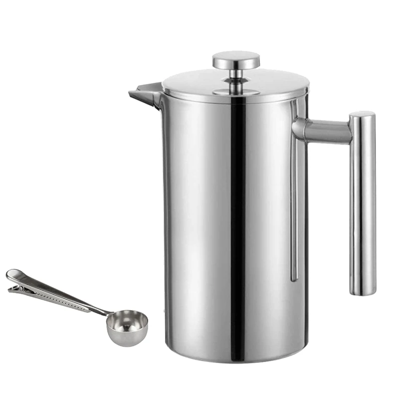 

Double Wall 304 Stainless Steel French Press Coffee Maker with Sealing Clip/Spoon- Keeps Brewed Coffee or Tea Hot