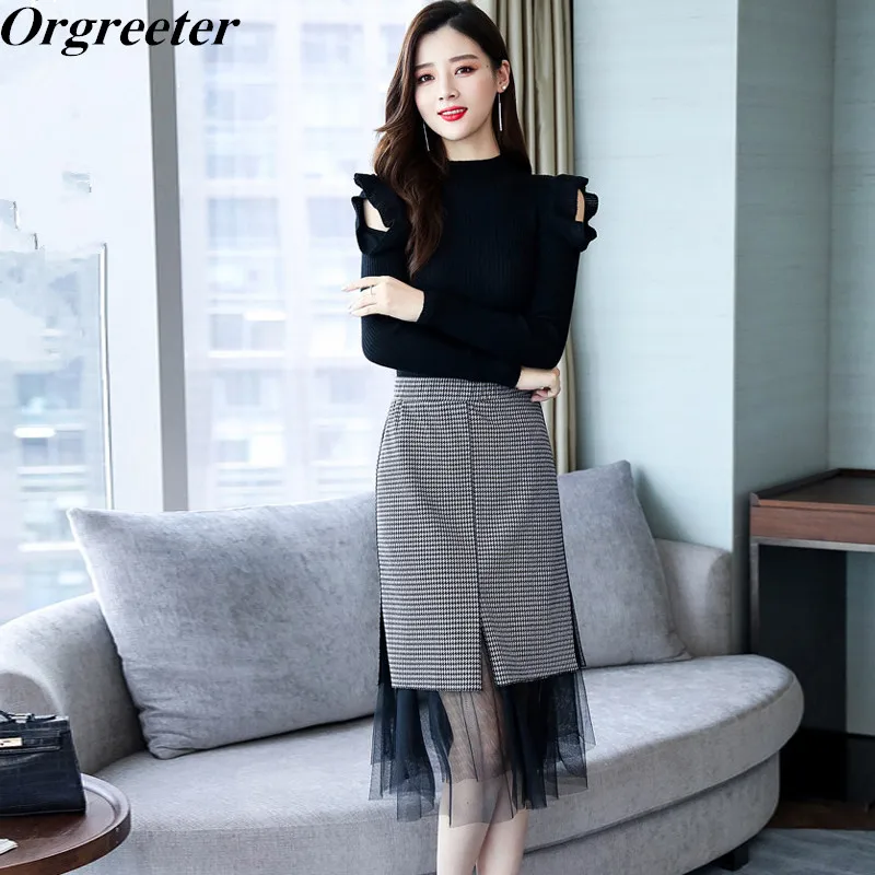 Осенний комплект из 2 предметов Женский 2019 новый темперамент без бретелек плечи