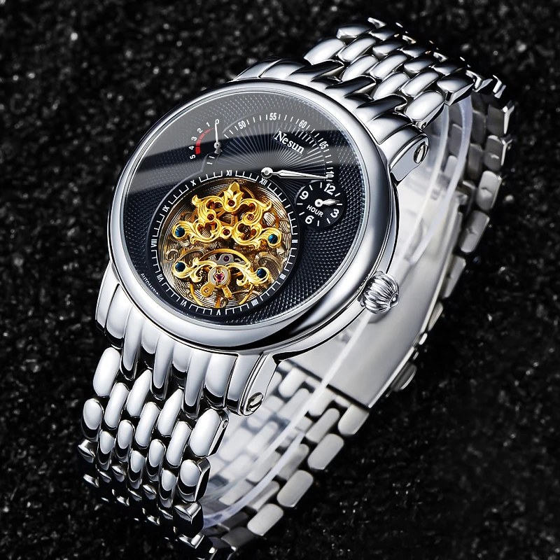 

Мужские часы Nesun 9081 полые турбийон Швейцария роскошный бренд автоматические механические мужские часы 30 бар водонепроницаемые часы