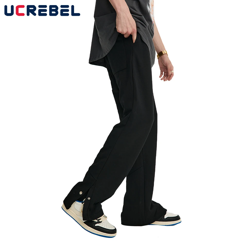 

Брюки мужские прямые однотонные, свободные штаны с разрезом на подоле, уличная одежда, повседневные Простые брюки с эластичным поясом