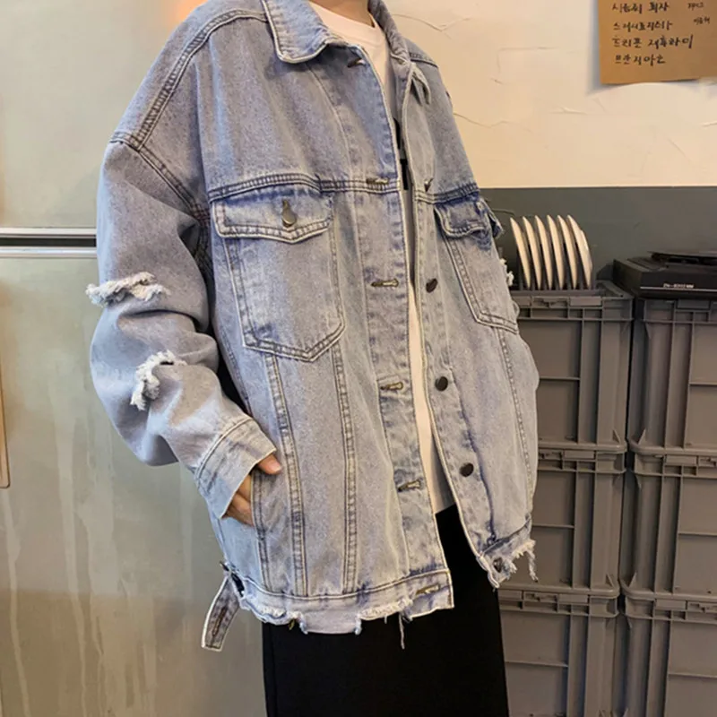 

Dilapidated Hole Denim Jacket Womens 2021 Spring Autumn New Korean Fashion Loose All-Match Retro Casual Cowboy Coat Female Tide