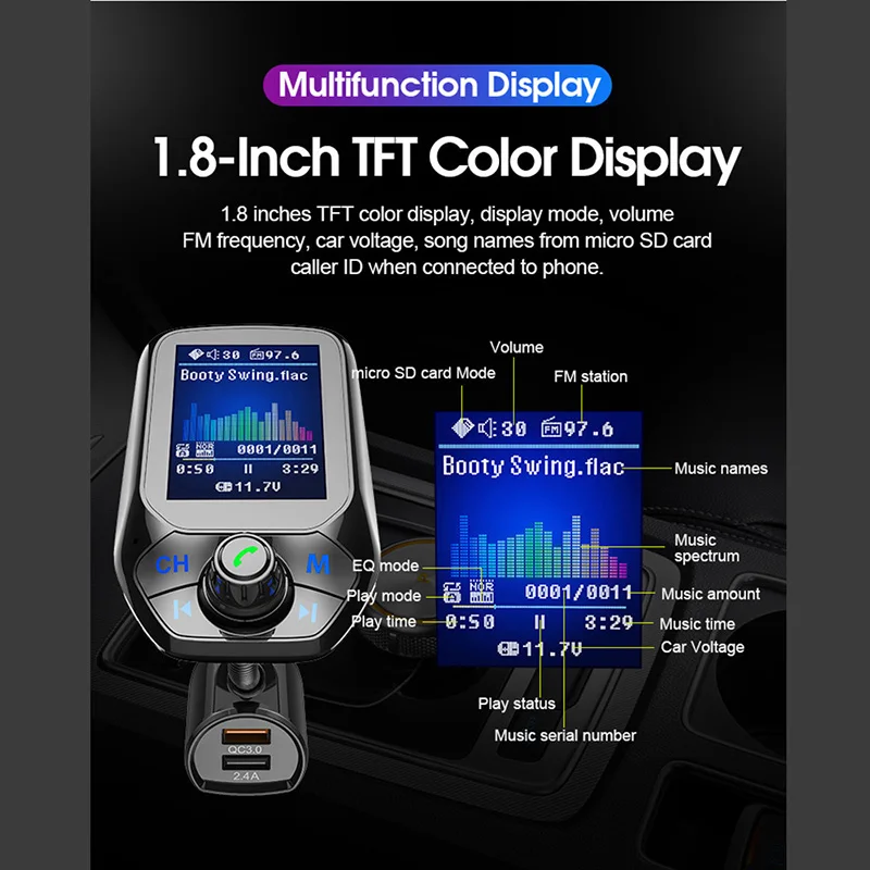 Автомобильный MP3-плеер зарядное устройство с Bluetooth для прикуривателя