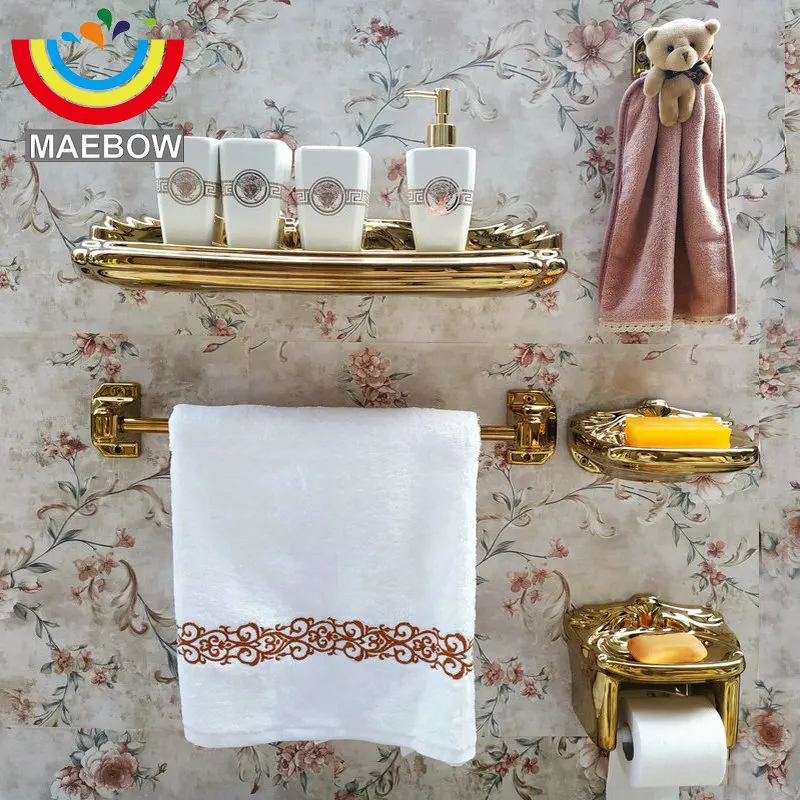 MAEBOW Louxiou фарфоровый Золотой набор аксессуаров для ванной комнаты полка банных